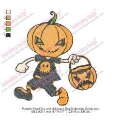 Pumpkin Head Boy with Halloween Bag Embroidery Design